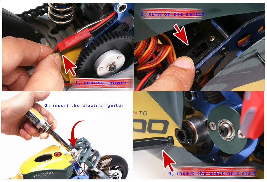 How to start RC Nitro motorbike, VH-GP5 1/5 Scale RC Nitro Motorcycle.